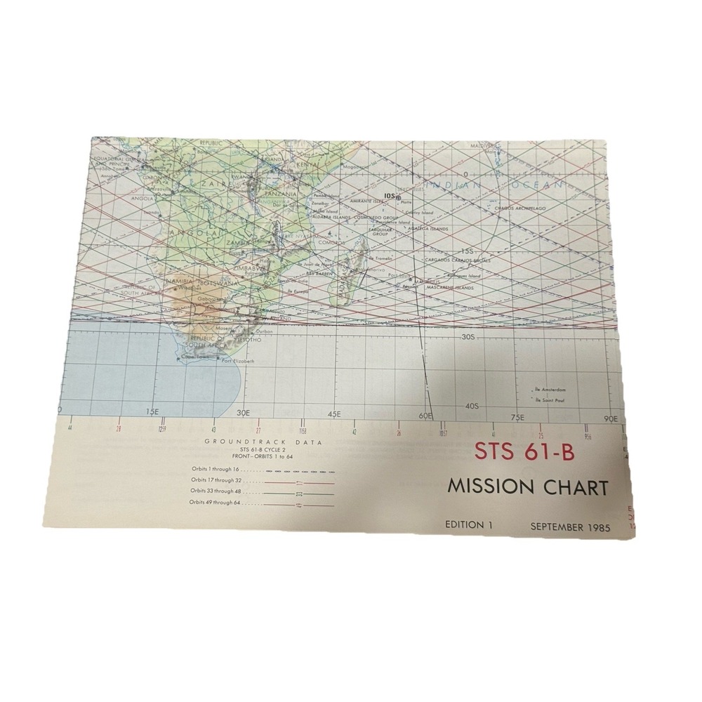 NASA STS-61B Mission Chart 1985 Space Shuttle Orbit Map Original Vintage